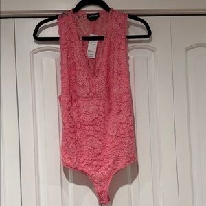 Bebe Vibrant Pink Lace Bodysuit medium NWT